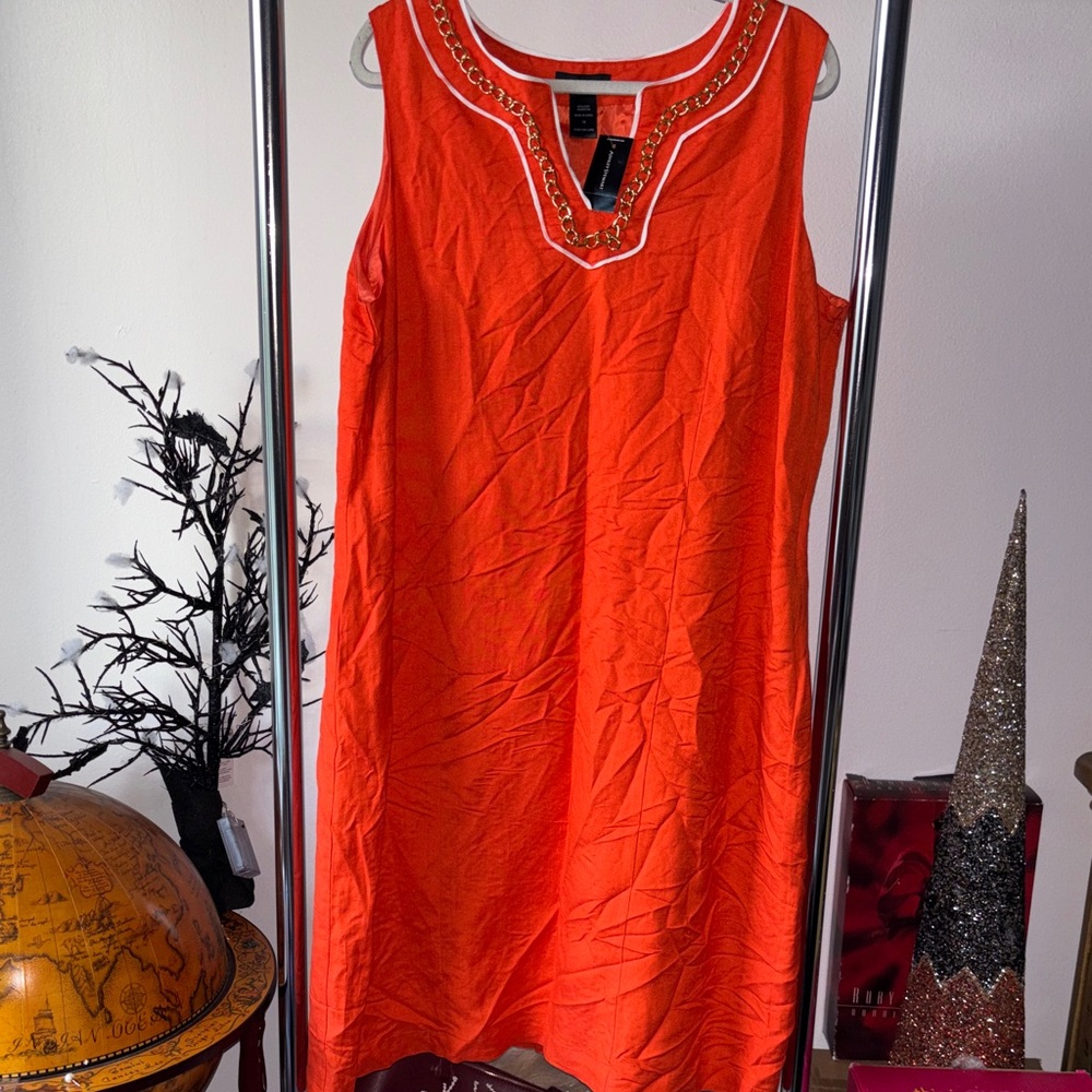 Ashley Stewart Vibrant Orange Chain-Trim Top